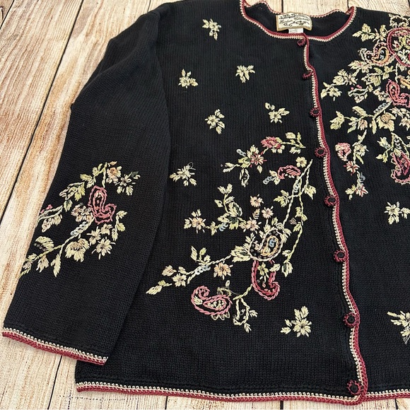 Vintage Heirloom Collectibles Embroidered Cardigan Large 90s Chunky Whimsigoth - Picture 2 of 8